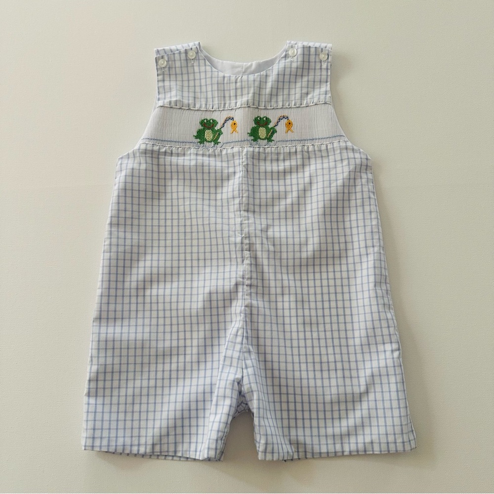 Petite Palace 3T Toddler Boy Frog Fish Smocked Plaid Romper Spring Summer